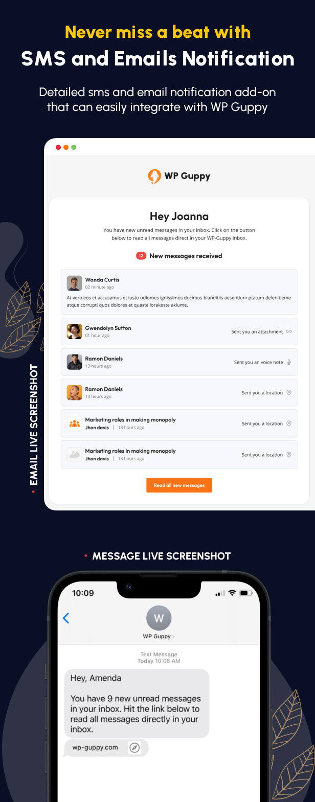 Guppy Noty -  SMS and Email Notifications Extension for WP Guppy Pro - 9